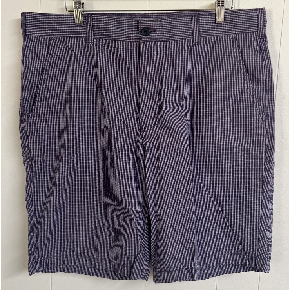Izod Purple Check Khaki‎ Chino Shorts Pants Mens 38 Waist Solid  Gray Flat Front